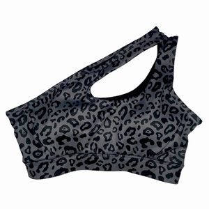 Grey and black cheetah/leopard one shoulder padded sports bra size S